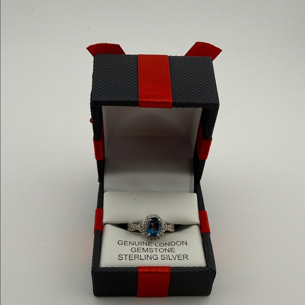 Genuine London Blue Topaz & Lab-Created Sapphire Ring in Sterling Silver size 7